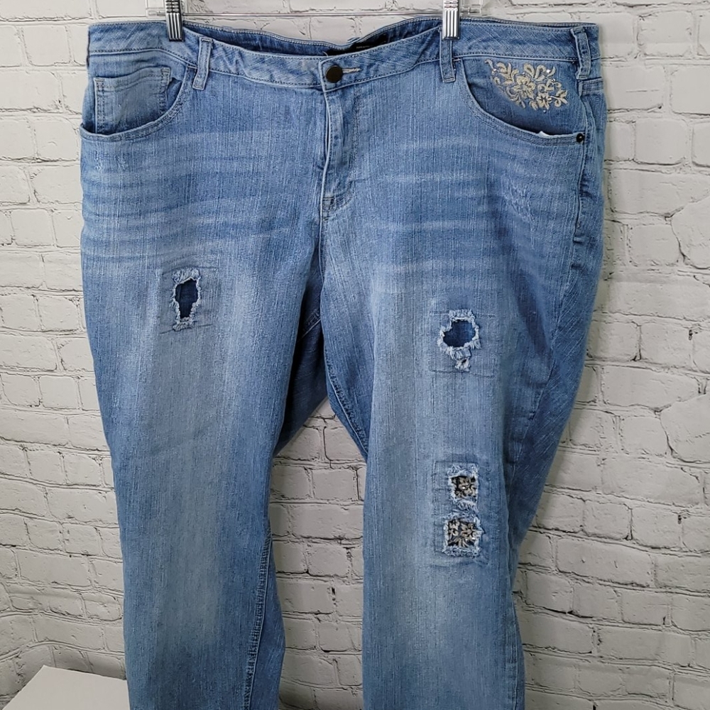Venezia distressed patchwork embroidered Skinny jeans